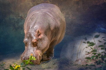 a grazing hippo