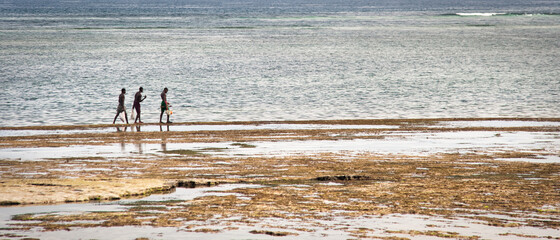Fototapeta na wymiar Sylwetki ludzi na morskiej plaży