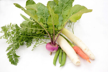 bunch the ripe healthy vegetables isolated on the white background.