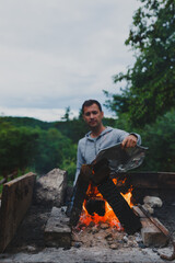 Obraz premium burning wood ready for the grill