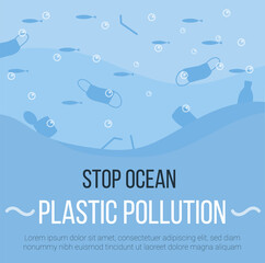 Banner of Covid waste litter in the ocean background. Face masks, latex gloves, medical garbage after COVID-19 pandemic. Web template of coronavirus plastic pollution. Vector flat illustration.