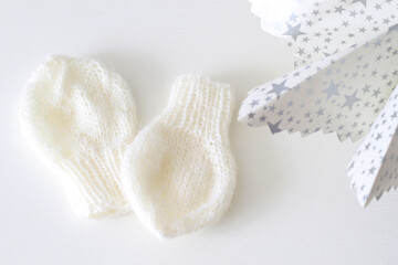 small white wool baby mittens