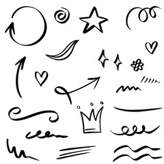 Hand drawn set doodle elements for concept design isolated on white background. vector illustration.