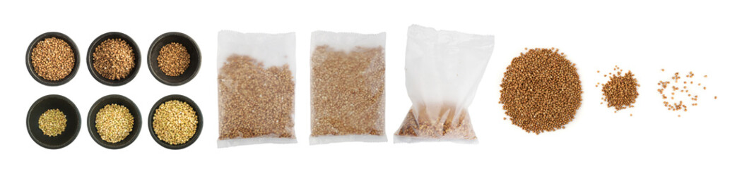 Raw Buckwheat Grains Heap in Black Iron Bowl