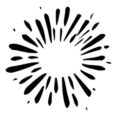 Starburst, sunburst  hand drawn. Design Element Fireworks Black Rays. Comic explosion effect. Radiating, radial lines.