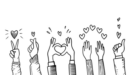 Hand Drawn sketch style of applause, thumbs up gesture. Human hands clapping ovation. on doodle style, vector illustration. - 402151925