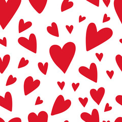 Vector seamless pattern of hand drawn heart shaped doodles. Valentines day, love, romance, wedding, affection simple childish background texture.