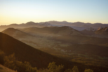 Sunset from the top of mountains in Velebit national park.