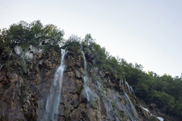 Fototapeta na wymiar Plitvice lakes waterfalls in national park in Croatia.