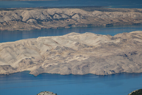 View on rocky islands in Adriatic sea from Velebit mountains