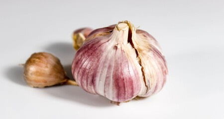 A whole head of garlic close up. Products.