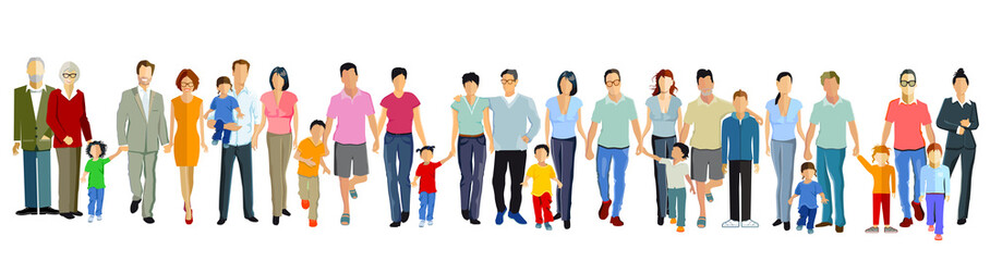 Familien mit Kinder, Eltern und Großeltern