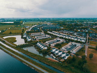 Fototapeta na wymiar Aerial drone shot of the suburban in the Netherlands