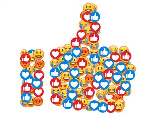 social media icons background illustration, concept, emojis, reactions, button