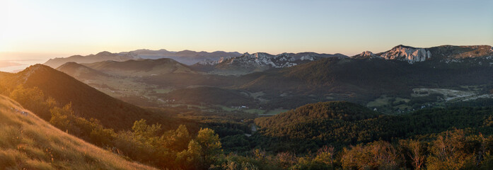 Sunset from the top of mountains in Velebit national park.