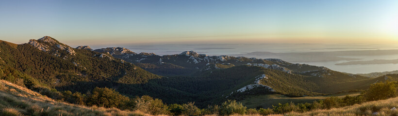 Sunset from the top of mountains in Velebit national park.