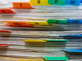 Paper card index filing system.