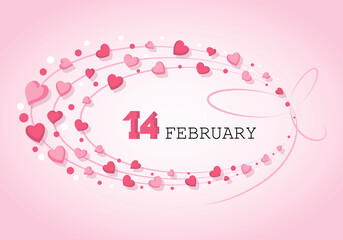 Fototapeta na wymiar 14 FEBRUARY. Happy Valentines Day. Oval frame, greeting card, background with hearts. Vector