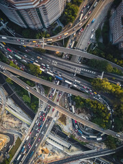 Aerial Shot of Busy Traffic in Hong Kong