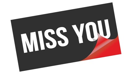 MISS YOU text on black red sticker stamp.