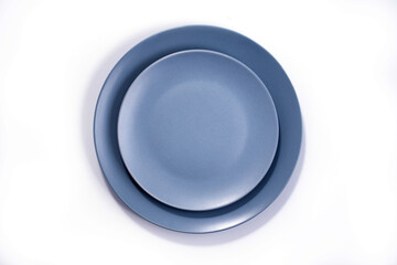 Empty Matte Navy Blue Dish Set isolated on white background top view