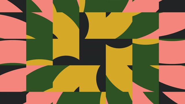 Abstract tiles in trendy natural color palette variation. Simple geometric motion graphic background. Seamless animation with basic shapes