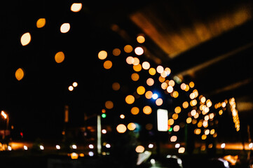 Yellow bokeh balls. Bokeh balls texture. Christmas and Happy new year on blurred bokeh with banner background.