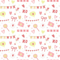 Seamless pattern with letters and hearts. Valentine's Day Background. Vector illustration