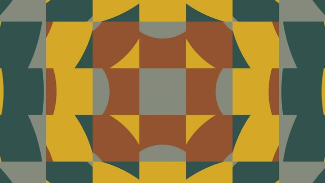 Abstract tiles in trendy natural color palette variation. Simple geometric motion graphic background. Seamless animation with basic shapes