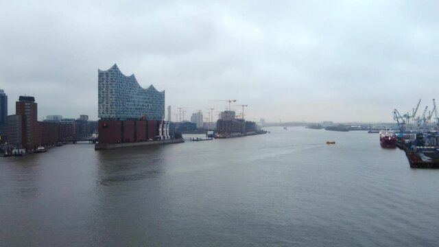 Flight over the harbour of Hamburg - aerial view