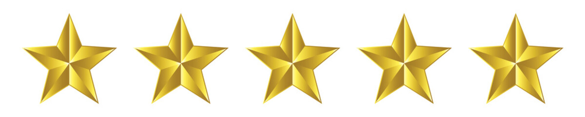 Five 3-d Gold Stars review icon illustration.