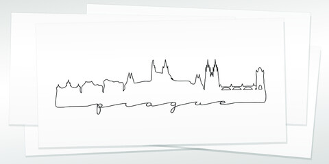 Prague, Czechia Doodle Skyline Hand Drawn. City One Line Art Illustration Landmark. Minimalistic Sketch Pen Background.