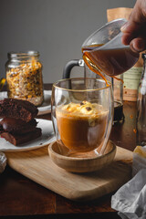 Espresso pouring over ice cream