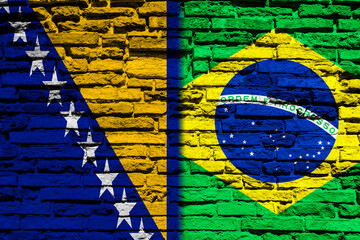 Flag of Bosnia and Brazil on brick wall