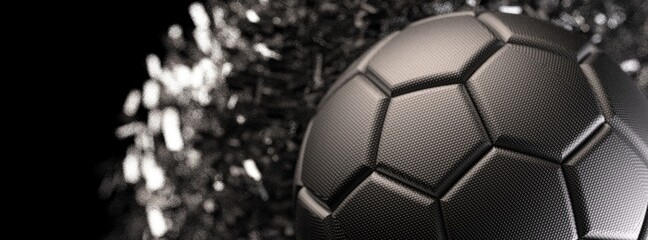 Naklejka premium Soccer ball with Particles under Black Background. 3D sketch design and illustration. 3D CG. 3D high quality rendering. 