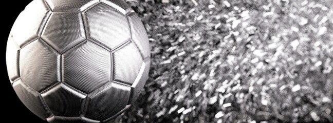 Soccer ball with Particles under Black Background. 3D sketch design and illustration. 3D CG. 3D high quality rendering.	