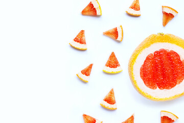 High vitamin C. Juicy grapefruit slices on white.