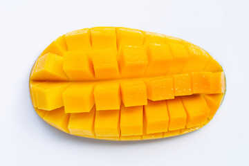 Mango slices isolated on a white background. Tropical sweet fruit concept.