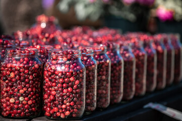 Cranberies in Jars at The Market