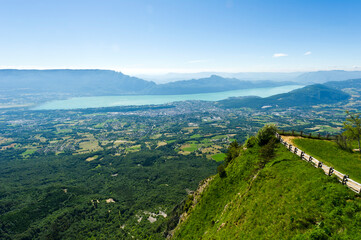 Fototapeta na wymiar Aix-les-Bains and Lac du Bourget from the viewpoint on Mont Revard, Savoie, Rhone-Alps, France