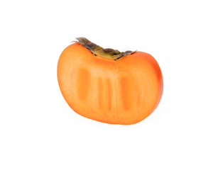 Ripe persimmon with cut isolated on white background