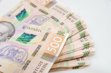Ukrainian hryvnia, new banknotes of 500 hryvnia. Hryvnia (UAH.) Close-up.