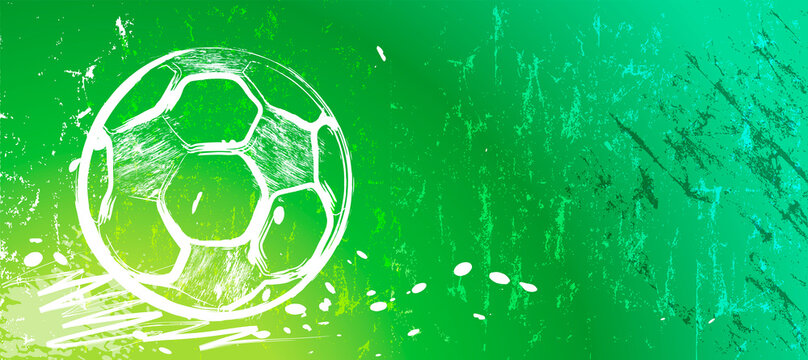 abstact background with soccer ball, football, with paint strokes and splashes, grungy, free copy space