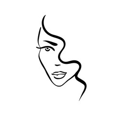 Template beauty products. Abstract girl portrait. Beauty lettering. Vector illustration.