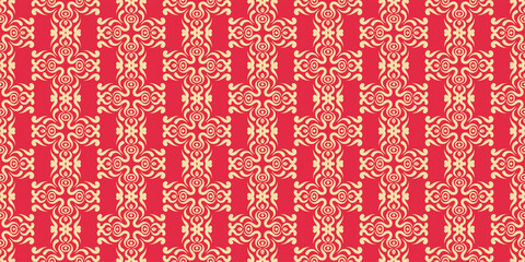 Decorative ornament on a red background. Seamless wallpaper texture. Vector illustration for design.