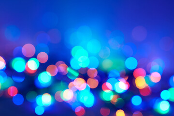 Bokeh abstract blue texture. Colorful. Defocused background.