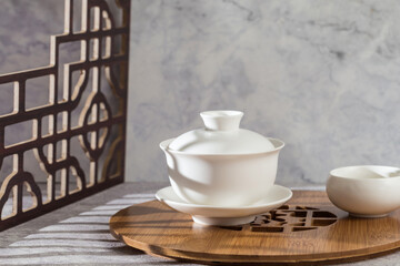 The tea set on the table