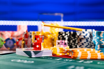 Casino set with Roulette, cards, dice and chips