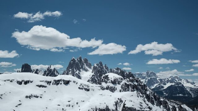 Time Lapse of Snowy Mountains, Dolomites, Italy