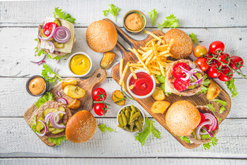 Bbq with hamburgers and french fries